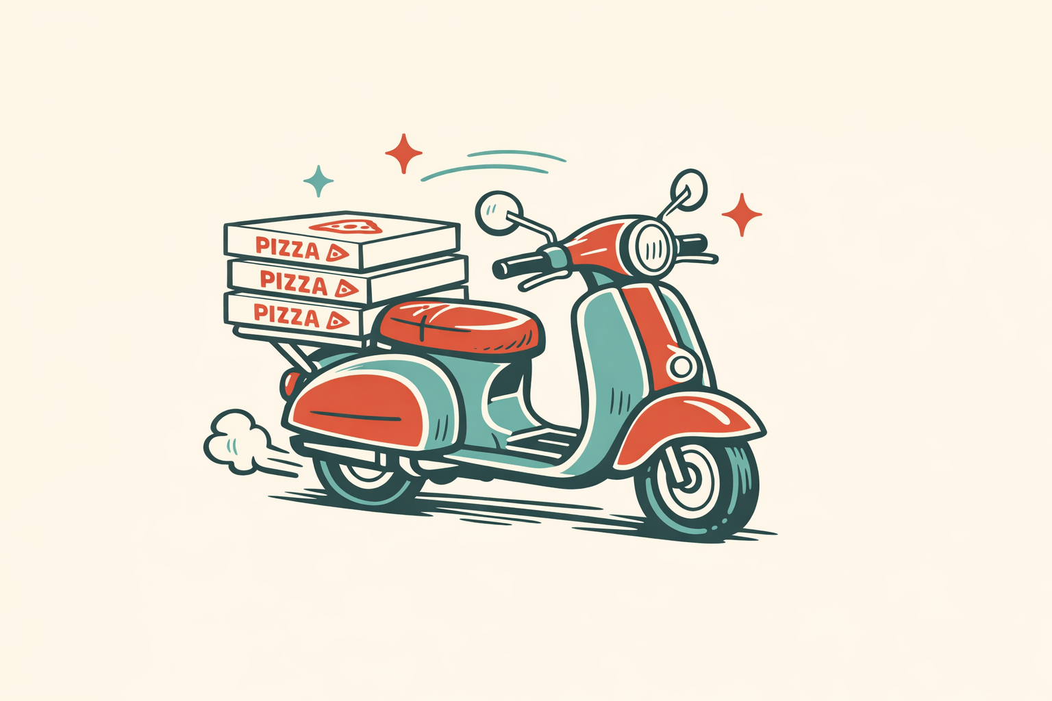 Pizza delivery scooter carrying pizza boxes