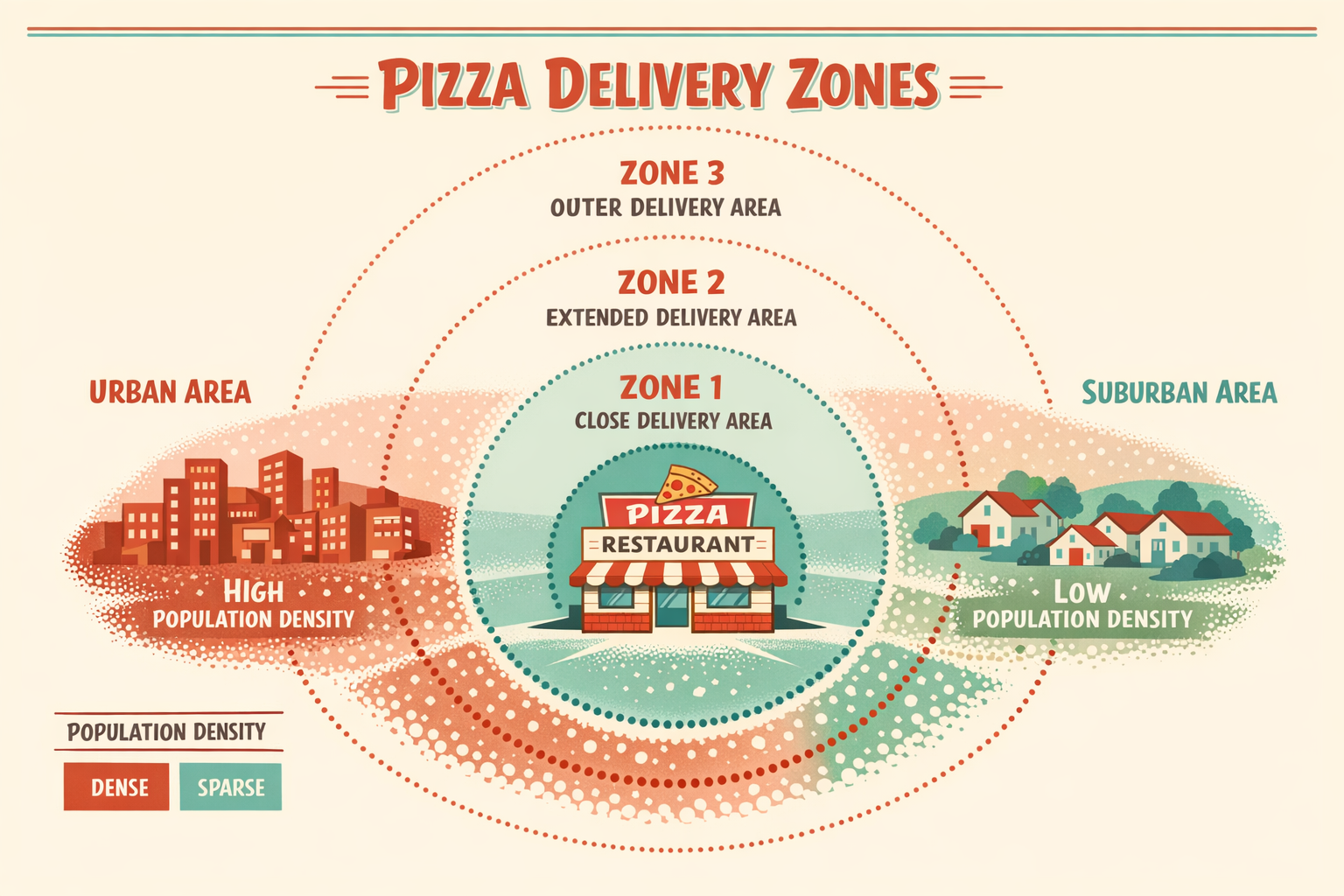 Service coverage areas diagram showing delivery zones